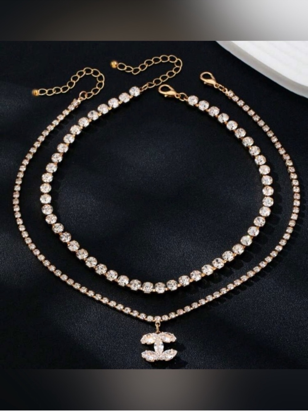 Macy's Gold-Tone Double Layer Crystal Necklace with Pendant